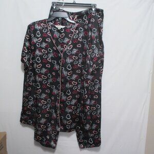NEW Avenue Body Womens Pajamas Size 1X 14/16 Satiny Short Sleeve Black Pink